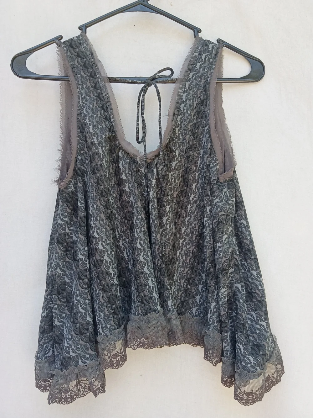 Free People Gray Lace-Overlay V-Neck Camisole Boho Feminine Sleeveless XS